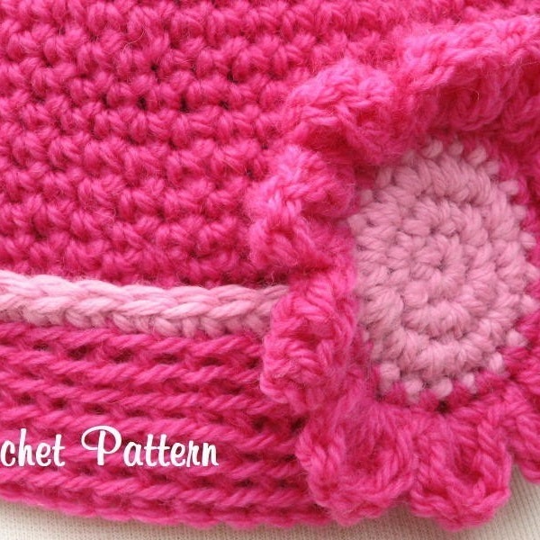 Rolled Edge Hat with Matching Flower Blossom ,Crochet Pattern Pdf, Instant Download Available