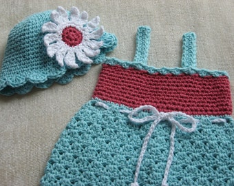 Sweet Summer Sundress and Matching Hat crochet pattern pdf 6 sizes included newborn-child