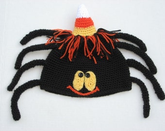 Halloween Candy Corn Spider Crochet Hat Pattern, Instant Pattern Download Available