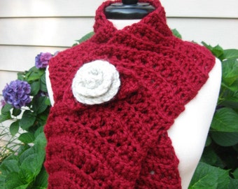 Ripple Scarf with Rosette Blossom, Crochet Pattern pdf, Instant pattern download available