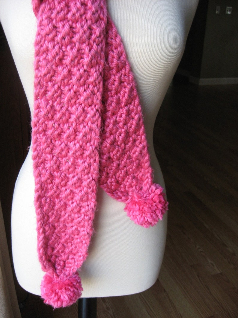 Knitting Pattern Hometown Hooded Scarf With Pom Poms Pdf Etsy
