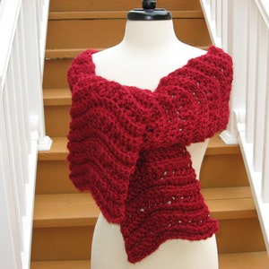 Ripple Scarf with Rosette Blossom, Crochet Pattern pdf, Instant download available image 1