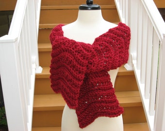 Ripple Scarf with Rosette Blossom, Crochet Pattern pdf, Instant download available