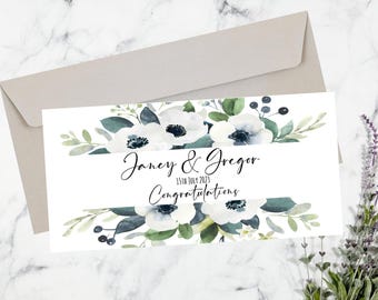 Personalised Wedding Card – Eucalyptus Anemone Floral Gift Holder – Custom Name Date - Wedding Money Wallet