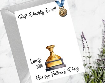 Personalised Daddy Trophy Father's Day Card with Handprint Space