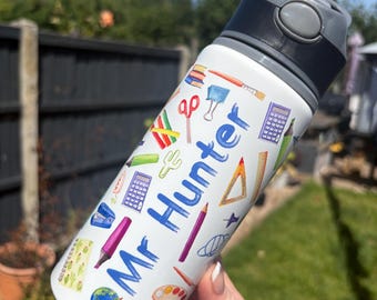 Personalised Teacher Water Bottle End of Term Gift, Custom Teacher Appreciation Present, Thank You Teacher Gift, Water Bottle