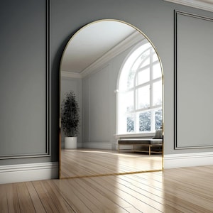 75x200 Aurora Gold Arched Mirror – Brushed Aluminum Frame, Modern Elegance, Big Size