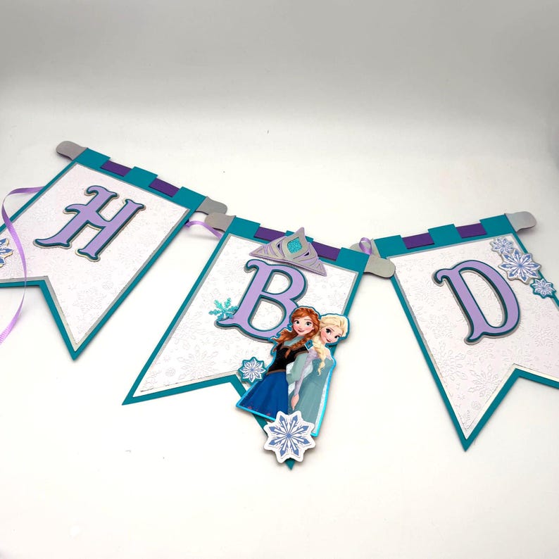 Frozen Elsa Anna Olaf Winter Birthday Banner Party Decoration. image 10