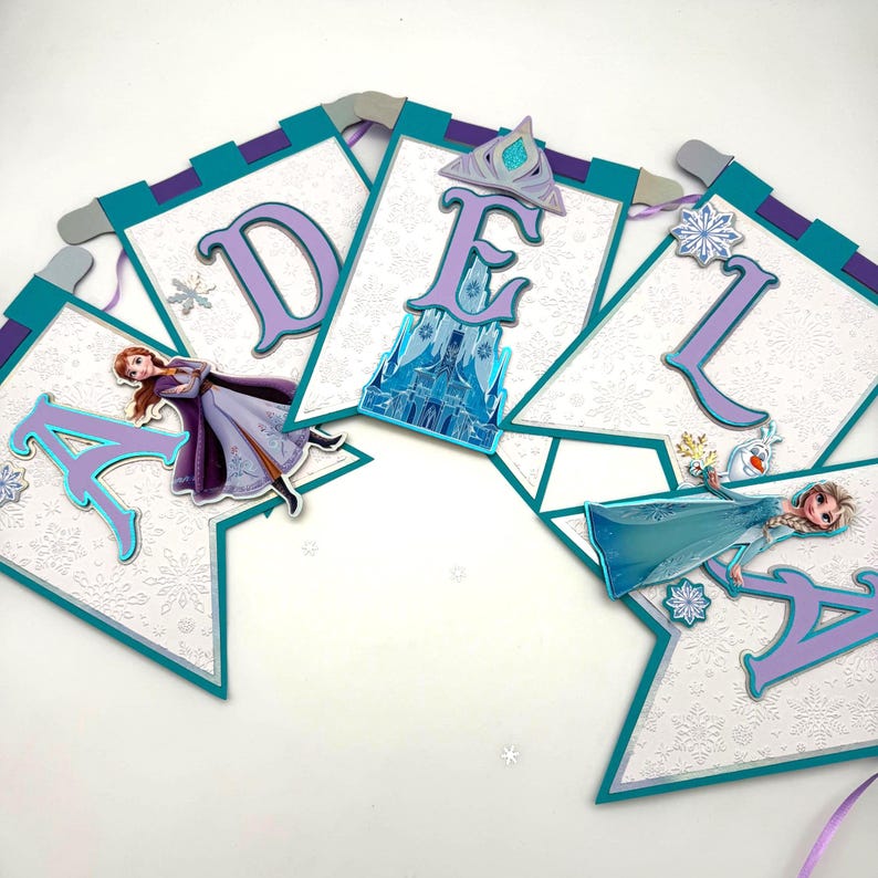 Frozen Elsa Anna Olaf Winter Birthday Banner Party Decoration. image 5