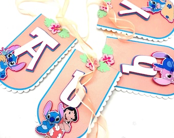 Banner de cumpleaños de Lilo y Stitch: decoración para fiesta en cartulina Aloha.