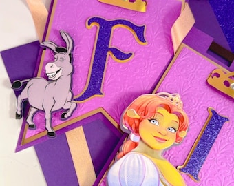 Shrek  Birthday Banner: Customizable Shrek and Fiona Party Decorations , Green Monster theme.