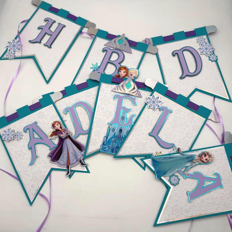 Frozen Elsa Anna Olaf Winter Birthday Banner Party Decoration. image 11