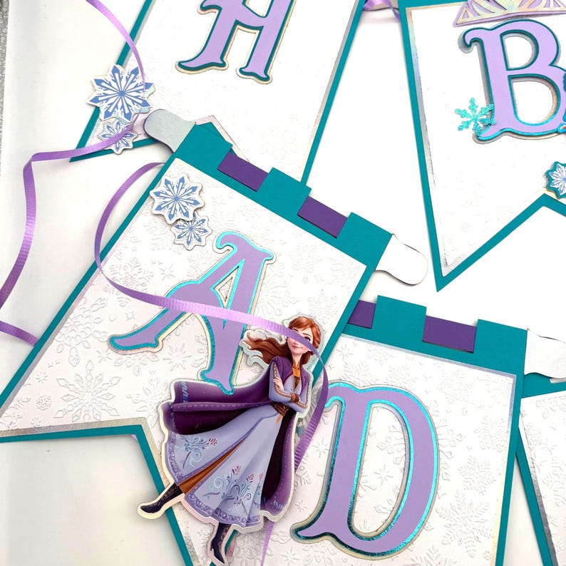 Frozen Elsa Anna Olaf Winter Birthday Banner Party Decoration. image 15