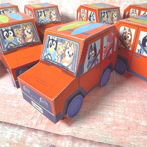 Personalized Bluey Cake favor box, Inspired Blue Dog Family Car
