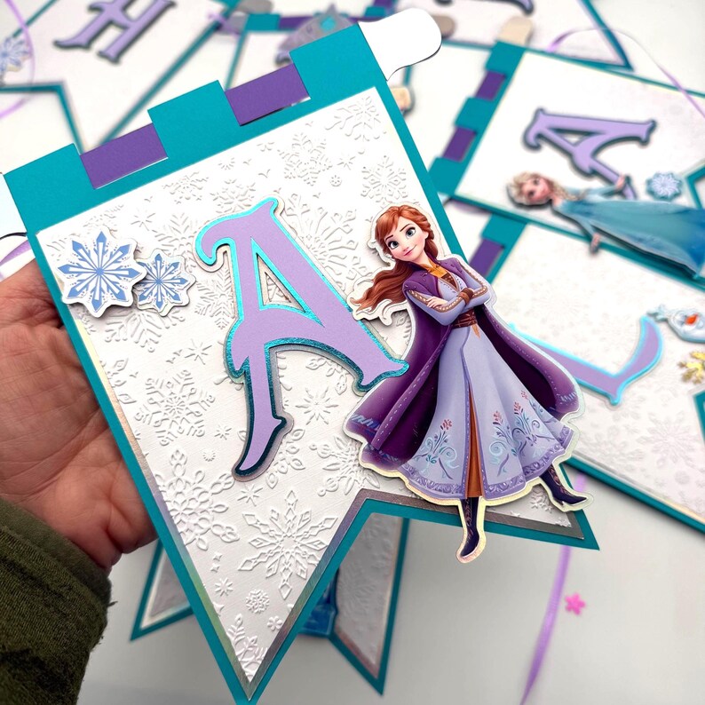 Frozen Elsa Anna Olaf Winter Birthday Banner Party Decoration. image 9