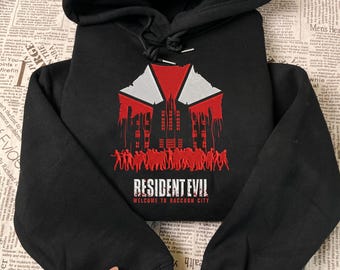 Bluza inspirowana Resident Evil, bluza z kapturem z haftem survival horror, estetyczna koszulka z parasolem horroru, prezent dla gracza dla fanów horroru