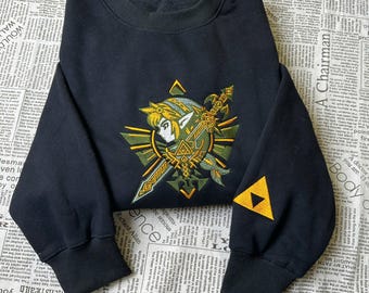 Bluza z haftem "Legend of Zelda Link", bluza z okrągłym dekoltem inspirowanym Zeldą, prezent RPG