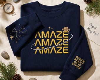 Bluza z kapturem z haftem Amaze Amaze Amaze, koszulka z projektem Hail Mary, koszulka z prezentem dla miłośników książek