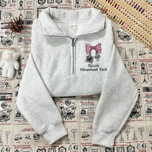 Custom Ultrasound tech sonograaf kwart rits | Echo-sweater met echografie | Geborduurde cadeaus voor monografen echografie
