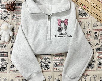 Quart de fermeture éclair personnalisé pour échographiste spécialisé dans l'échographie | Sweat-shirt pour échographie échographiste | Cadeaux brodés pour les monographes spécialistes de l'échographie