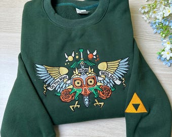 Bluza z haftem Majora Mask, bluza z kapturem inspirowana legendą Zeldy, fantasy gamer, gif retro RPG