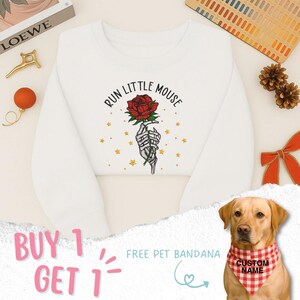 Run Little Mouse Embroidered Sweatshirt, Haunting Adeline Hoodie, Women&#39;s Book Lover Gift, Rose Skeleton, Dark Romance Merch