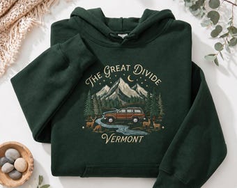 Great Divide Vermont Mountain Forest Car Embroidered Sweatshirt/Hoodie, Concert Outfit Shirt