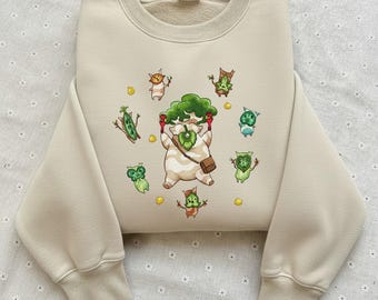 Bluza z haftem Korok inspirowana Zeldą, uroczy wzór leśnych duchów, przytulny prezent dla gracza, fanowska grafika Legendy Zeldy