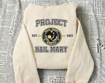 Bluza z haftem „Project Hail Mary”, bluza z okrągłym dekoltem w stylu science fiction, koszulka dla fanów Andy'ego Weira, bluza z naszywką „Space Mission”, prezent dla miłośnika książek