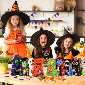 Julklappslådor med fönster, jul- och halloweenpresentaskar, 36 eller 54 förpackningar med godislådor, 9 söta karaktärsdesigner