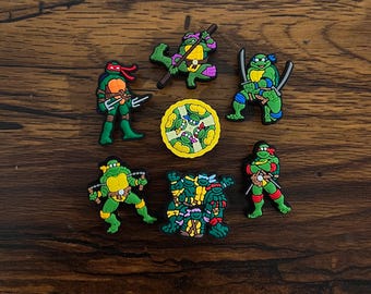 Set de 7 colgantes de alta calidad de las Tortugas Ninja (TMNT) para zapatos: comida, pizza, rata, etc. - Regalo para adultos, adolescentes y niños.