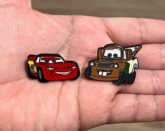 2 pcs Set Lightning McQueen and Mater Enamel Pin - Racing Red Car Tow Truck Metal Pin