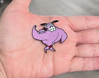 Courage Dog Muscular Mom Enamel Pin - Funny TV Show Cowardly Pink Buff Dog Metal Pin