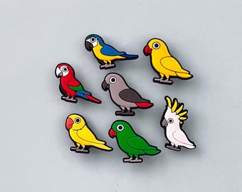 Adornos para zuecos con forma de pájaros: cucú, loro, periquito, guacamayo. Regalo para niños, adolescentes y adultos.