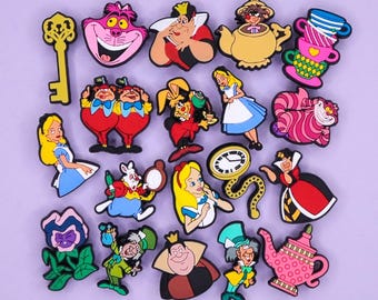 Alice in Wonderland Clogs Charms - Hare Cheshire Cat Mad Hatter Shoe Charms  - Sets Available Gift for Kids - Cartoons Disney Movie