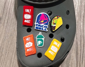 Set de 6 colgantes de Taco Bell de alta calidad para zapatos - Adornos con forma de sobres de salsa picante Baja Blast - Regalo para adultos, adolescentes y niños