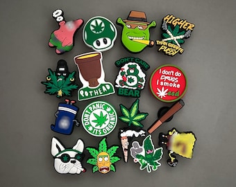 Cannabis Blunt Green Leaf Clogs Charms - Joint Weed 420 High Shoe Charms - Set Available Adults - It’s Organic Smoker Stoner