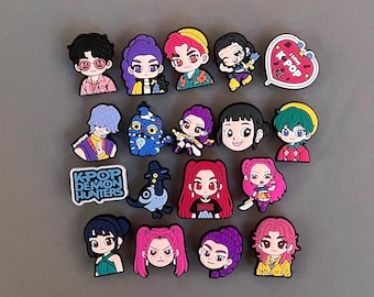 Dijes para zuecos Grouo de KPop Anime Girl - Dijes para zapatos de Demon Hunters Boy Band - Conjuntos disponibles Regalo para niños Adolescentes Adultos Dibujos animados Programa de TV Coreano