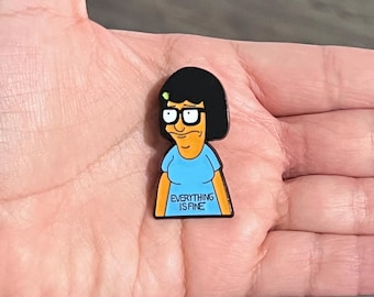 Bobs Burger Tina Belcher Enamel Pin - Funny TV Show Anxiety Scared Everything is Fine Metal Pin
