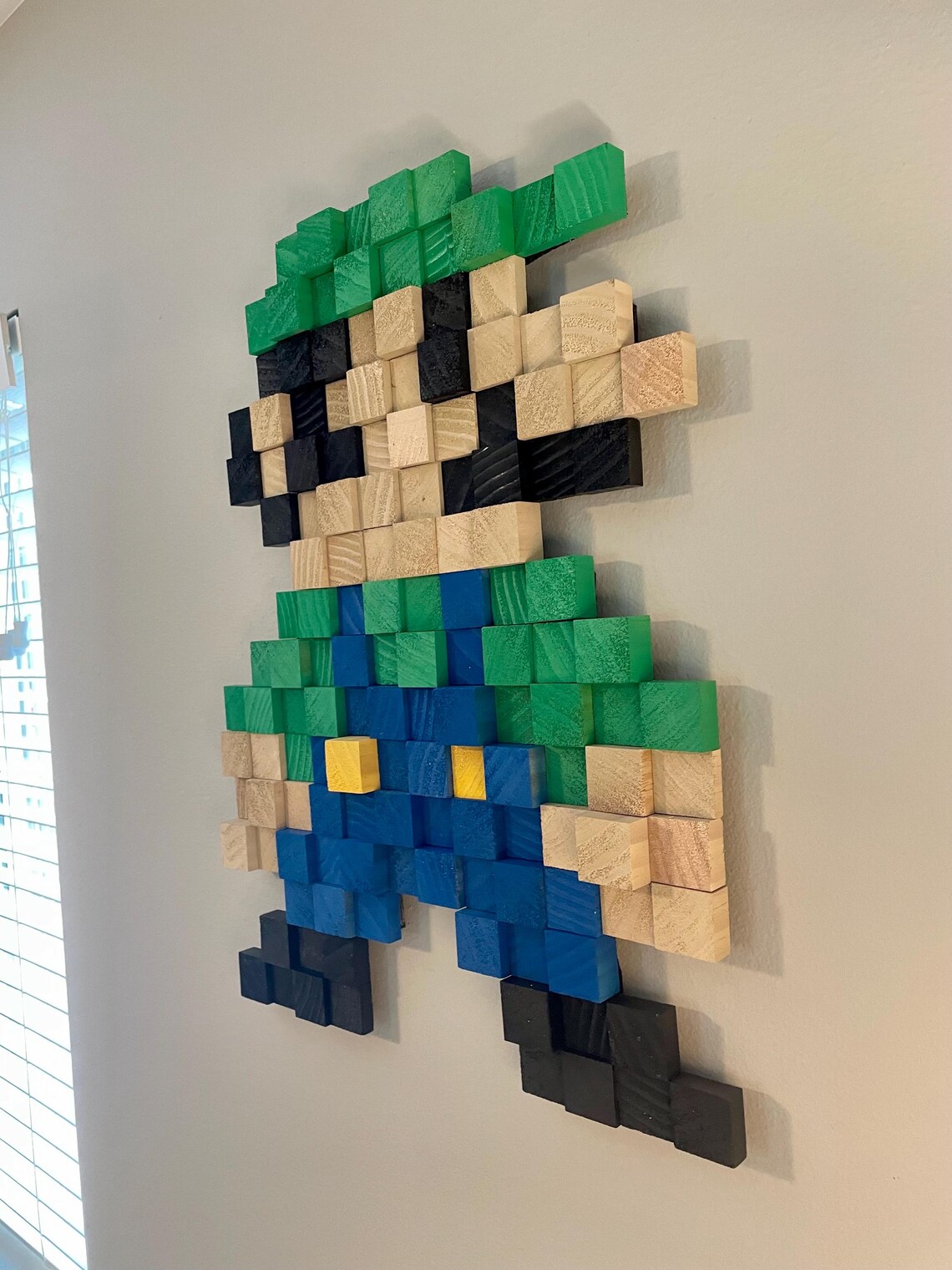 Pixel Handmade Things Handmade Wood Pixel Art Luigi | 18x24 | Retro Video Game Art - Etsy