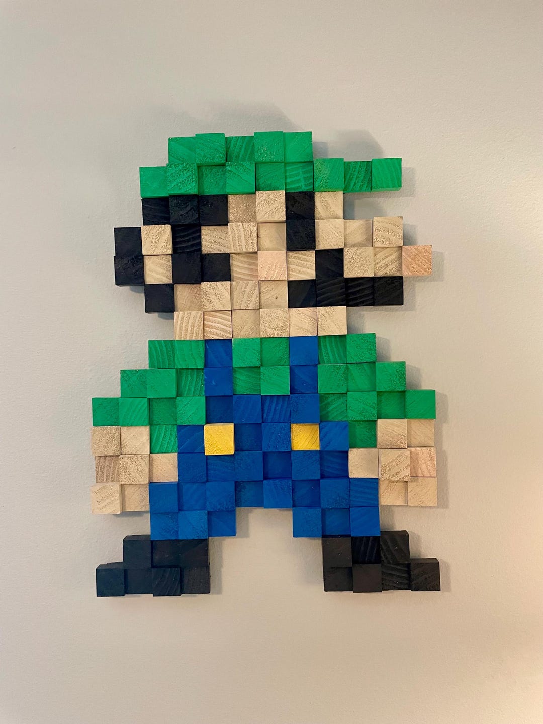 Pixel Handmade Things Handmade Wood Pixel Art Luigi | 18x24 | Retro Video Game Art - Etsy