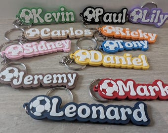 Personalised name and colour Keychains, Football Keyring, bag charms, school bag