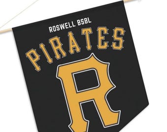 Pennant Wall Decor, Roswell BSBL Pirates R Flag, Sports Team Banner, Baseball Fan Gift, Room Decoration