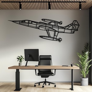 Arte de pared de metal con avión de combate estelar F-104G, arte de pared de avión, decoración de aviación, arte de pared de metal, regalo de avión, regalo de piloto, regalo de aviación
