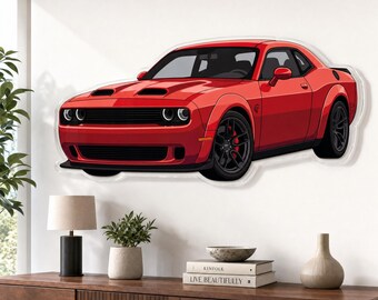 American Muscle Car Wall Art, Red Performance Car on 3mm Glossy Acrylic, Garage Decor