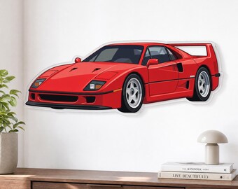 Automotive Wall Art, Red Classic Car on 3mm Glossy Acrylic for Garage and Man Cave