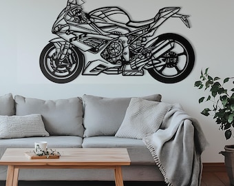 Motorcycle Metal Wall Art – Industrial Stainless Steel Biker Decor, Garage Sign, Man Cave Sculpture