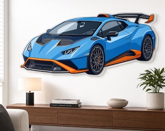 Blue Supercar Automotive Wall Art, 3mm Glossy Acrylic Floating Decor