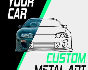 Custom Car Metal Wall Art, Laser Cut Stainless Steel, Matte Black Finish, Garage Decor