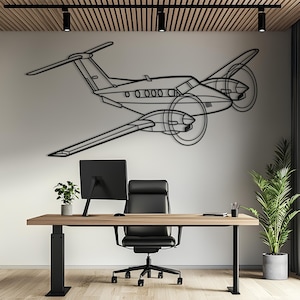 Arte de pared de metal con avión King Air F90 Angle, arte de pared de avión, decoración de aviación, arte de pared de metal, regalo de avión, regalo de piloto, regalo de aviación